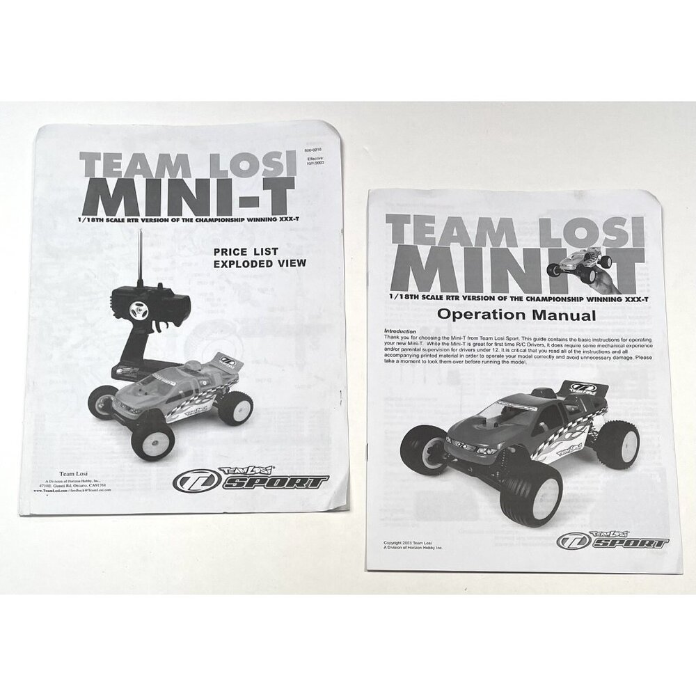 2003 TEAM LOSI MINI-T XXX-T RC Car OPERATION MANUAL & Price List Booklets EUC